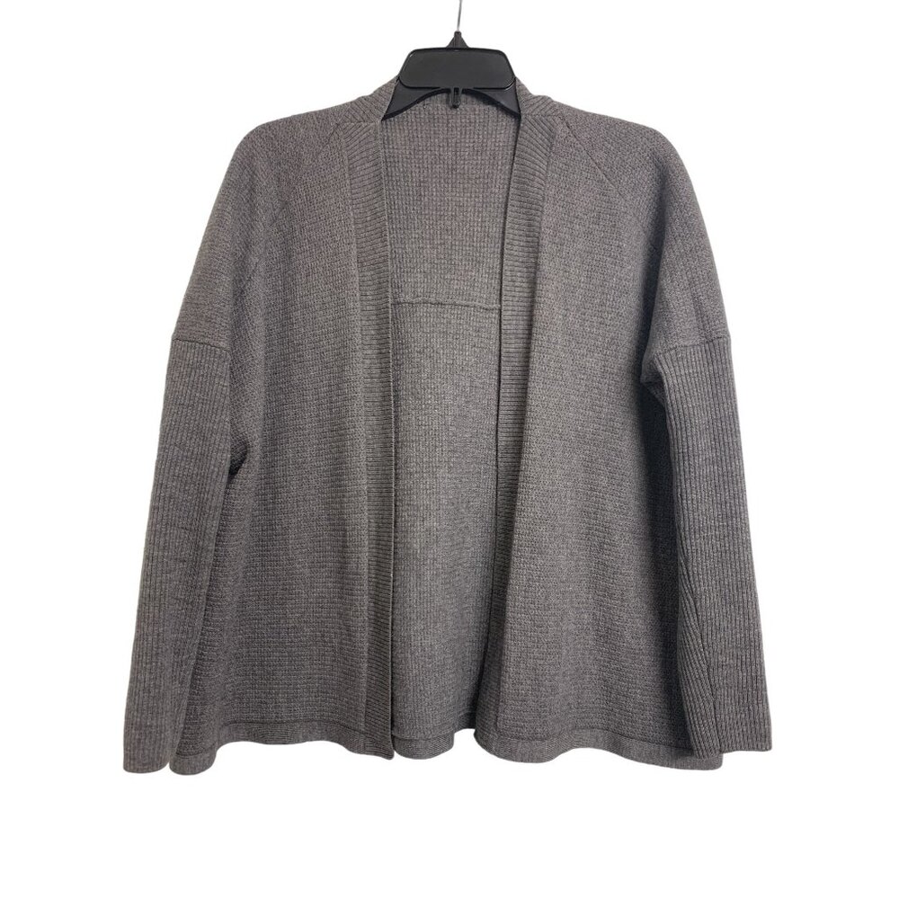 Gray Dolman Sleeve Extra Fine Merino Wool Open Front Cardigan Size M